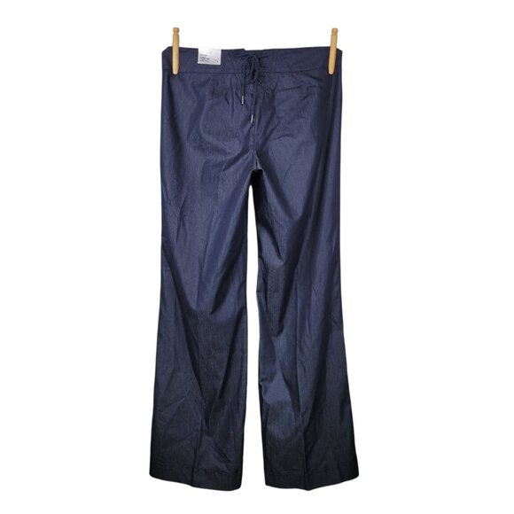 NEW Express Stylist Size 4 Denim Dress Pants Trouser Wide Leg Lace Up Back Blue - Picture 4 of 9